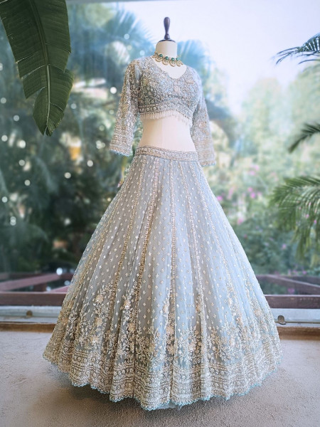 Nirvax Blue Lehenga Set with Cut Dana & Sequin Work