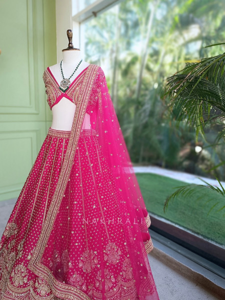 Ritambari Rani Pink Raw Silk Bridal Lehenga