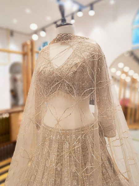 Seraphine Beige Lehenga Set with Zari and Sequin Work