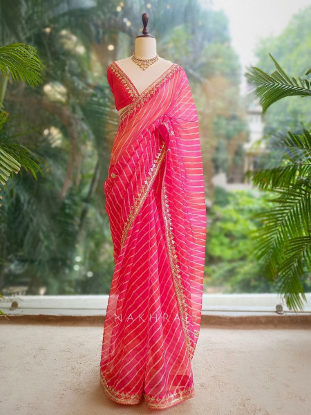Noor Multicolor Leheriya Saree with Gota Patti Work