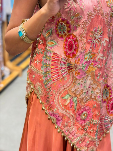 Floral Pink Indo-Western Palazzo Set with Sequin Work