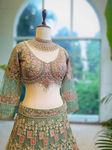 Eternal Hues Green Bridal Lehenga with Embroidery & Sequin Work