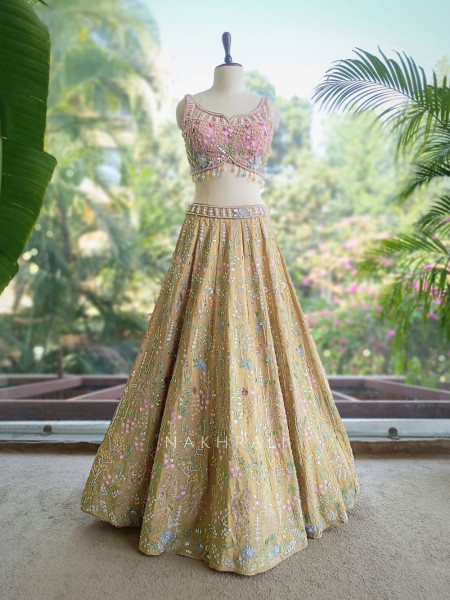 Madhulika Mehendi Green Net Lehenga Set with Floral Sequin Work