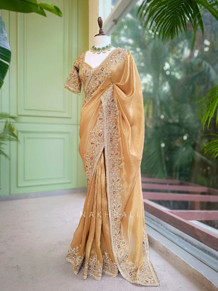 Ritvansh Mustard Saree with Embroidery and Readymade Embroidered Blouse
