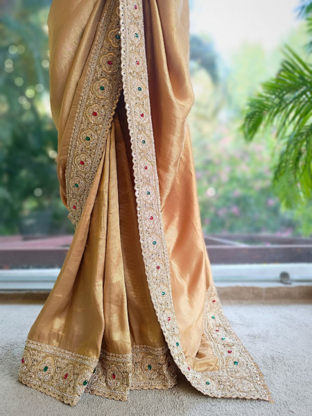 Bloomcrest Olive Embellished Saree with Readymade Blouse