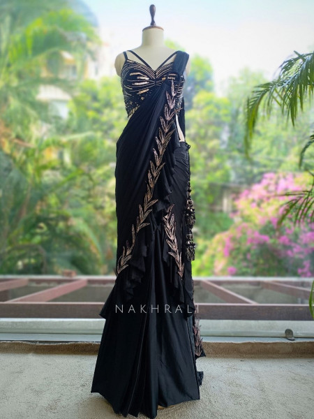 Cosmo  Black Pre-Draped Saree with Corset Blouse
