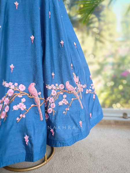 Elina Blue Silk Dress with Sequin Bead Work