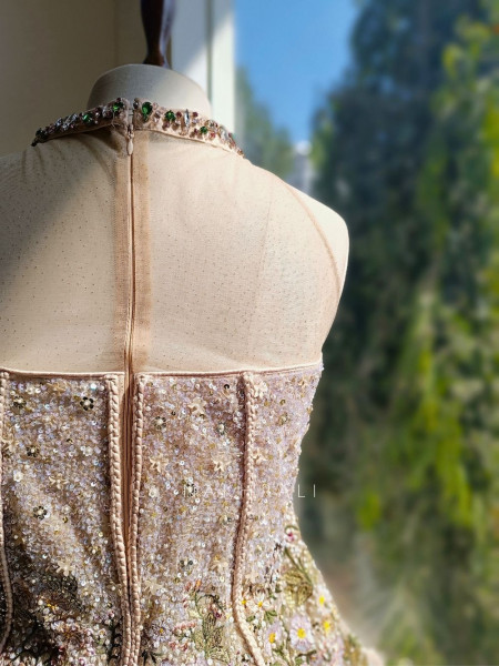 Muse Peach Embellished Corset Top & Skirt Set