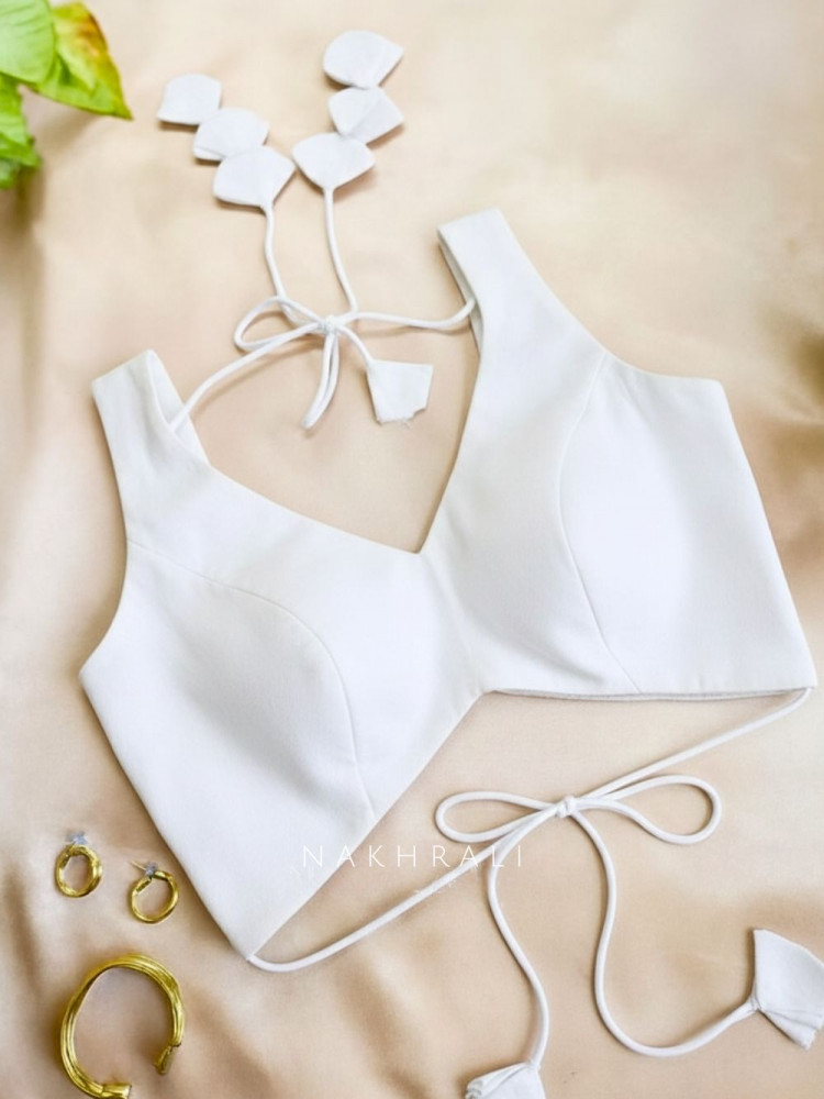 Image of Malika White Blouse with Petal Tie-Back Detail