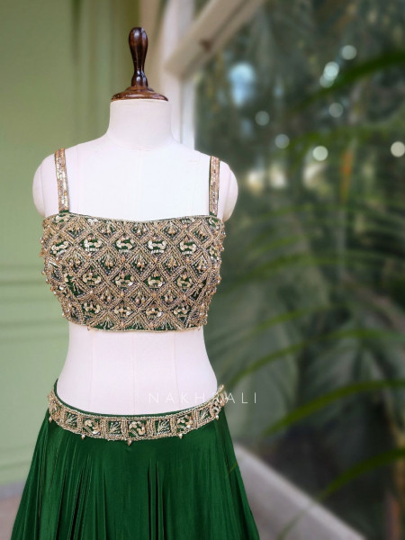 Rivaan Green Lehenga Set with Sequin Zari and Bead Work
