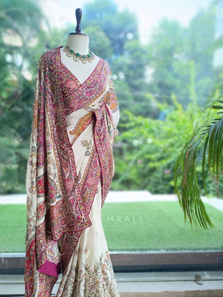 Freya Vibrant White Satin Saree