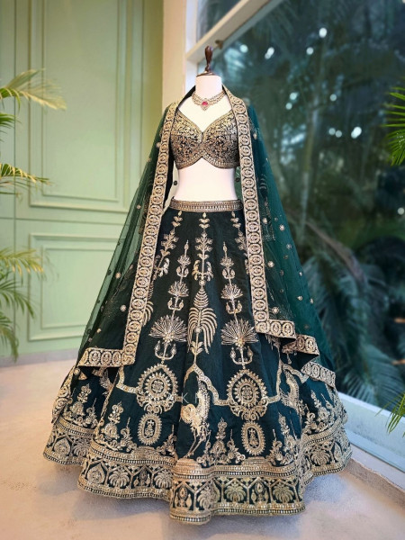 Emerine Green Silk Lehenga with Zari Sequin Work