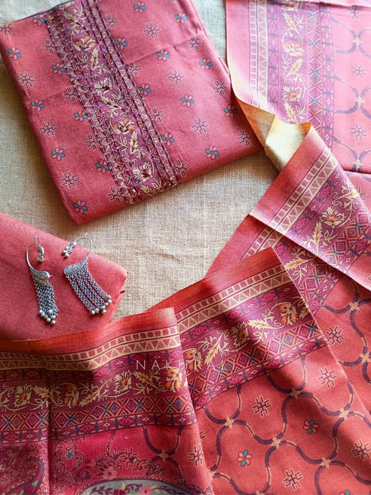 Image of Winter Weaves Rust Woolen Suit Set