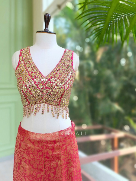 Vritika Magenta Brocade Palazzo Set with Mirror Work