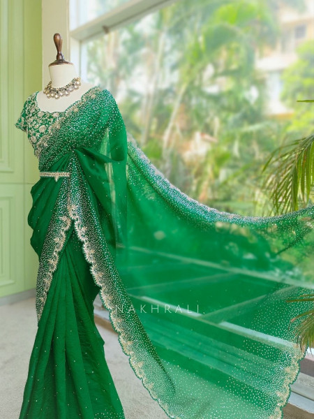 Noorwyn Green Saree with Cut Dana Sequin Work