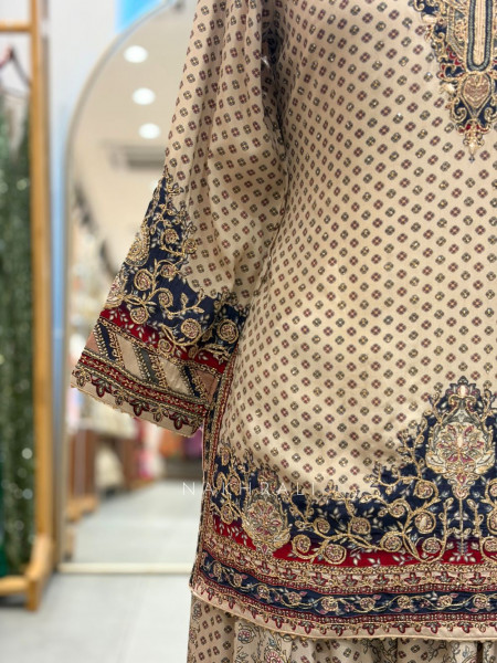 Noor-e-Shaba Beige Gharara Set with Embroidery