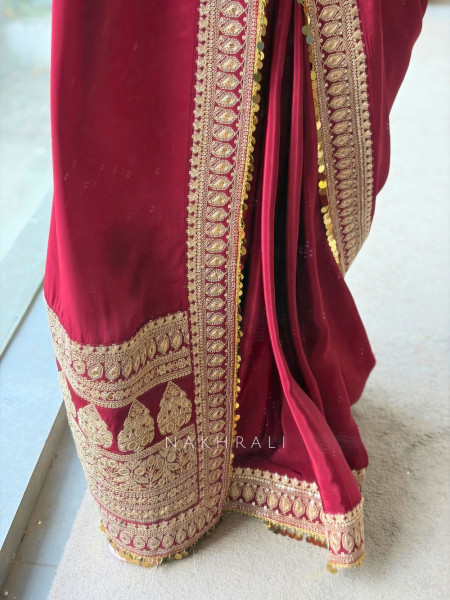 Thalassa Coin Maroon Chinon Georgette Saree