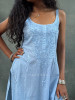 Sunbreeze Blue Cotton Chikankari Sleeveless Kurti with Embroidery