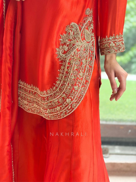 Noor-e-Kanti  Orange Chanderi Silk Suit Set