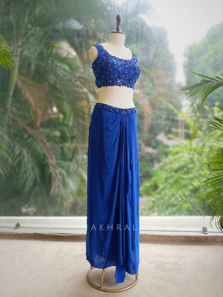 Myra Blue Crop Top Skirt with Cape
