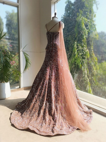 Noctelle Brown Bridal Gown with Sequin Cut Dana and Stone Work