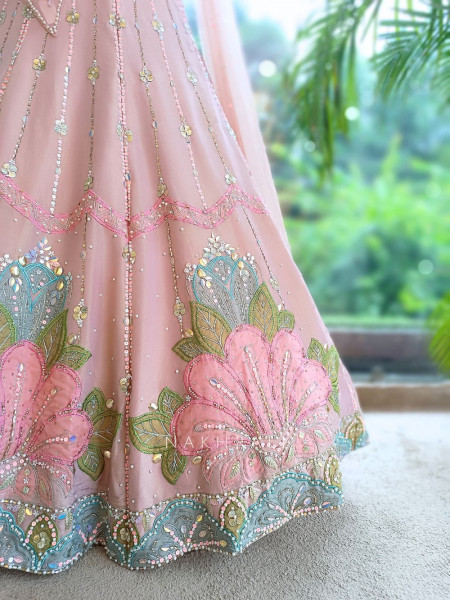 Solaris Petal Pink Satin Silk & Soft Net Lehenga