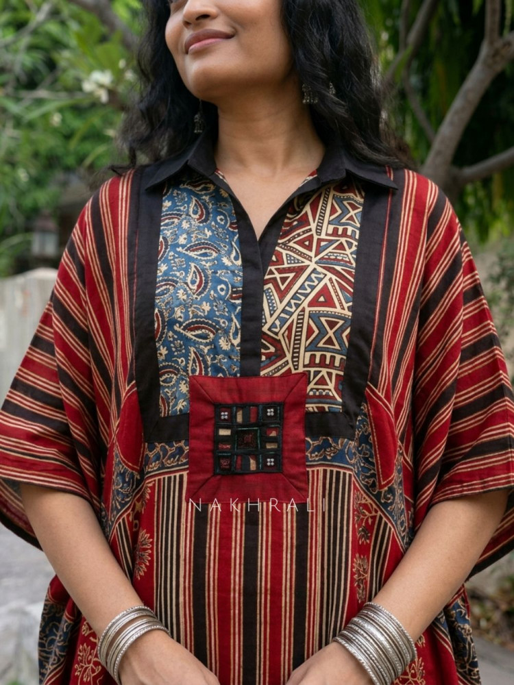 Image of Boho Canvas Blue Printed Kaftan Dress