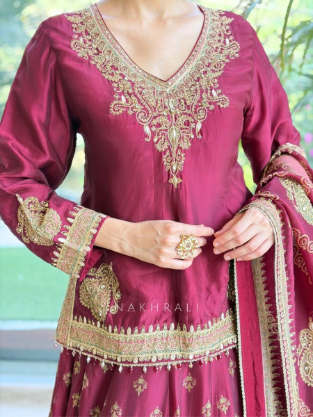 Bespoke Deep Maroon Raw Silk Bridal Lehenga
