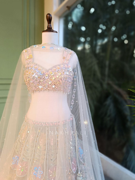 Lunara Pink Sequin Lehenga Set with Beaded Work