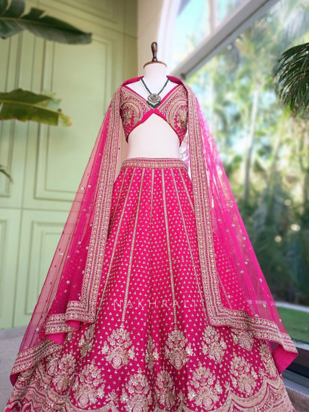 Ritambari Rani Pink Raw Silk Bridal Lehenga