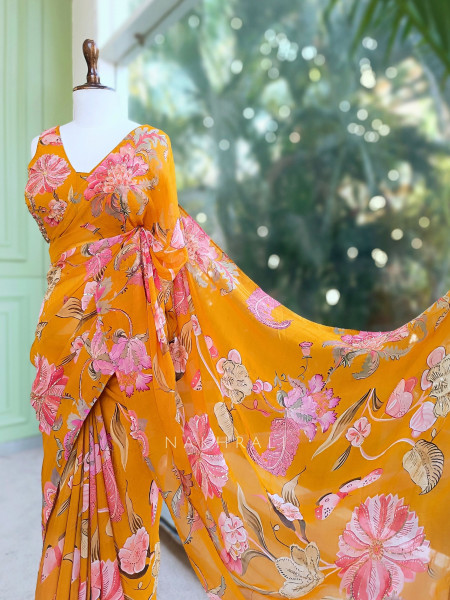 Dahlia Yellow Organza Saree with Sequin and Cut Dana Work