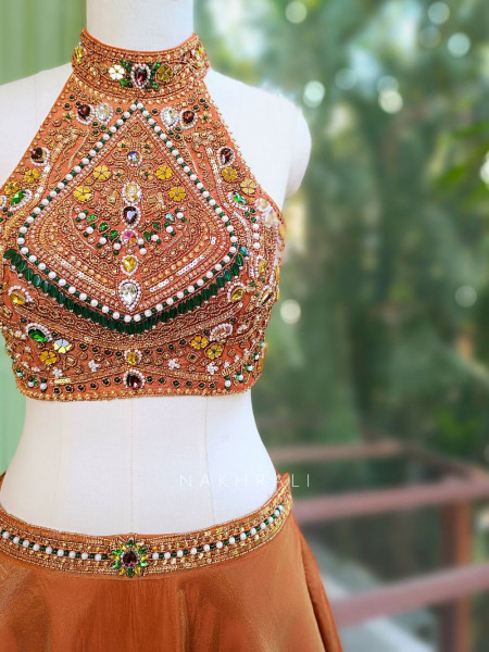 Kairava Rust Zari and Bead Embellished Lehenga Set