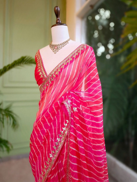 Noor Multicolor Leheriya Saree with Gota Patti Work