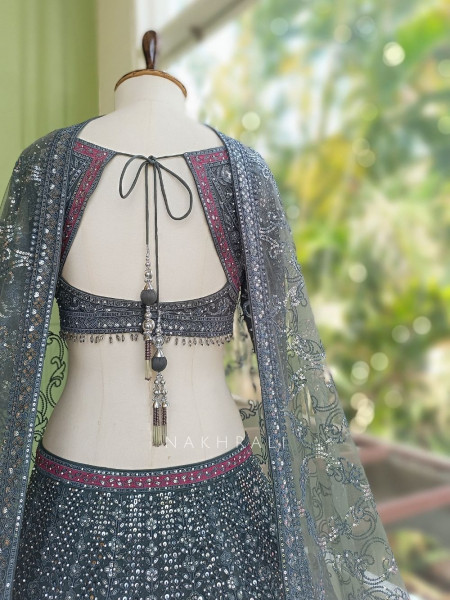Shimmery Grey Lehenga Set with Embroidery and Sequin Work