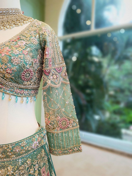 Eternal Hues Green Bridal Lehenga with Embroidery & Sequin Work