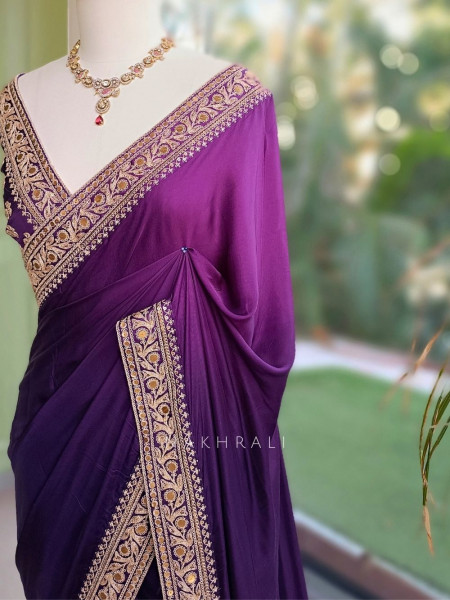 Gilded Borderways Purple Chinnon Silk Saree with Running Blouse