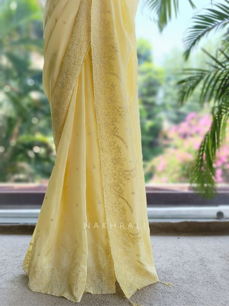 Oshni Yellow Saree with Readymade Halter Blouse