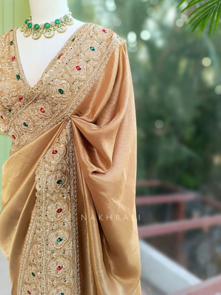 Bloomcrest Olive Embellished Saree with Readymade Blouse