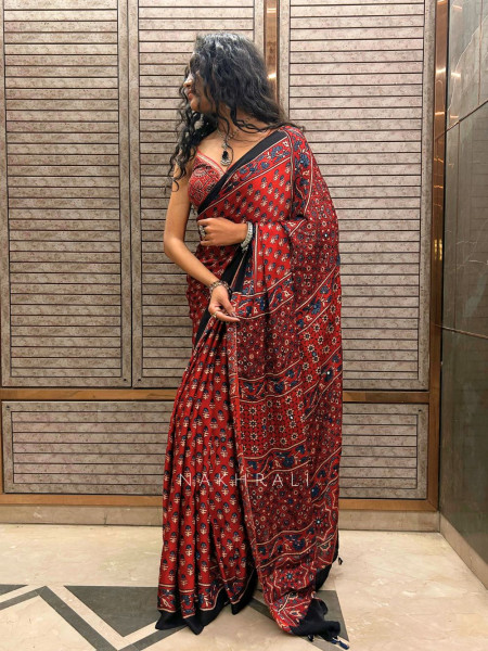 Desi Diva Red Modal Printed Saree Collection