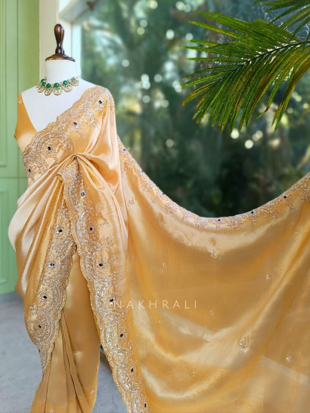 Mirev Merrigold Zari Weaved Saree with Beads Sequin Embroidery