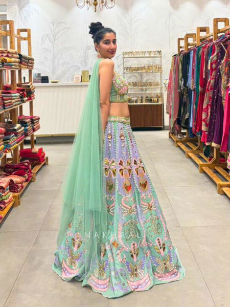 Ophira Green Lehenga with Sequin, Pearl, and Mirror Work