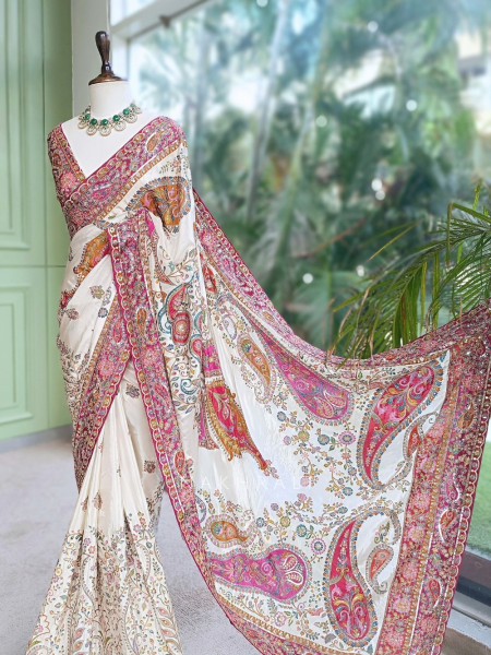 Freya Vibrant White Satin Saree