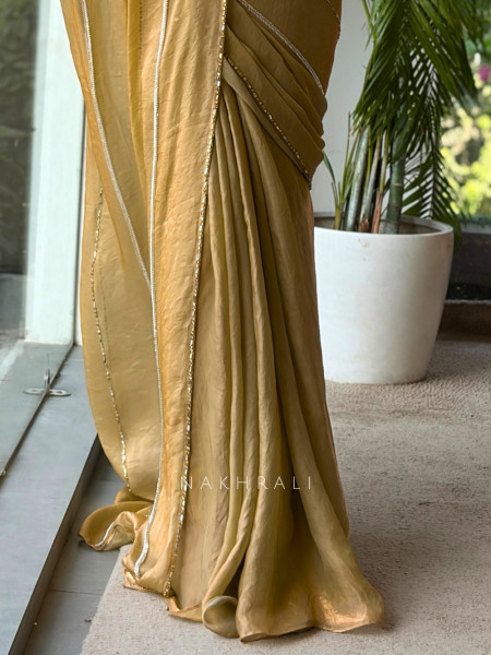 Zephyr Gatin Golden Shimmer Georgette Pre-Draped Saree