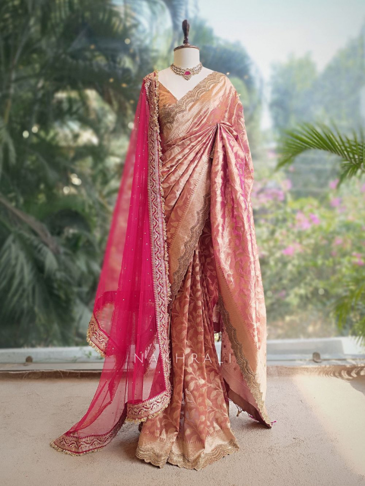 Image of Samaira Wine Zari Leaf Weave Saree