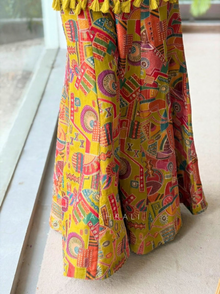 Ghungroo Melody Yellow Modal Satin Blend – Indo-Western Palazzo Set