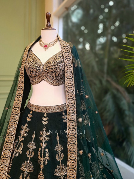 Emerine Green Silk Lehenga with Zari Sequin Work
