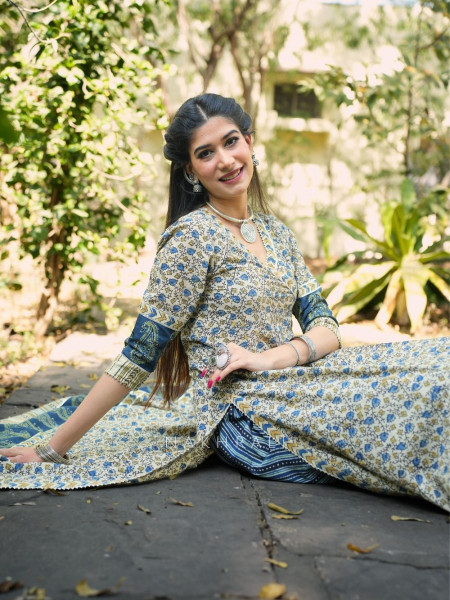 Umrao Cream Angrakha Cotton Kurta