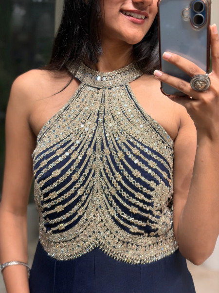 Shasha Blue Jumpsuit – Mirror & Embroidery Work
