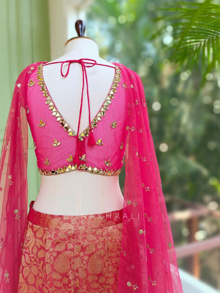 Vritika Magenta Brocade Palazzo Set with Mirror Work