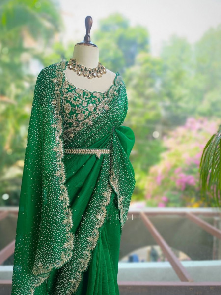 Noorwyn Green Saree with Cut Dana Sequin Work